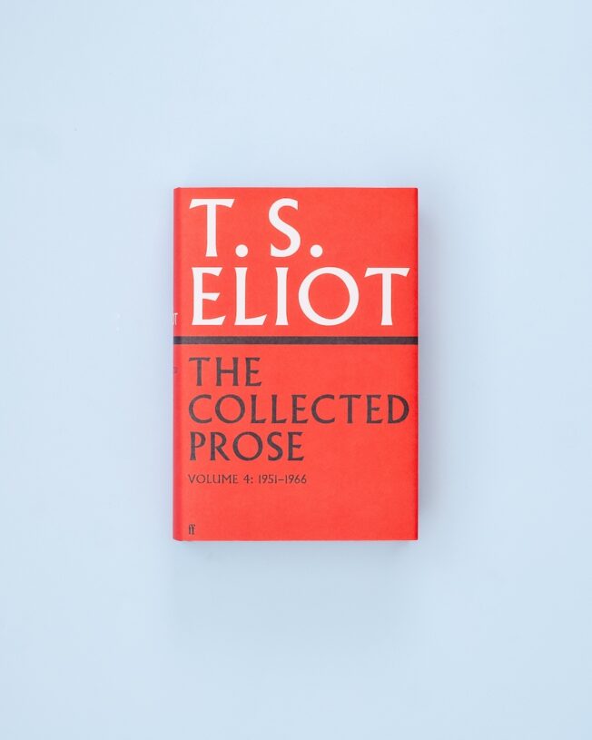 T. S. Eliot Collected Prose, book on a light blue background T. S. Eliot Collected Prose, book on a light blue background